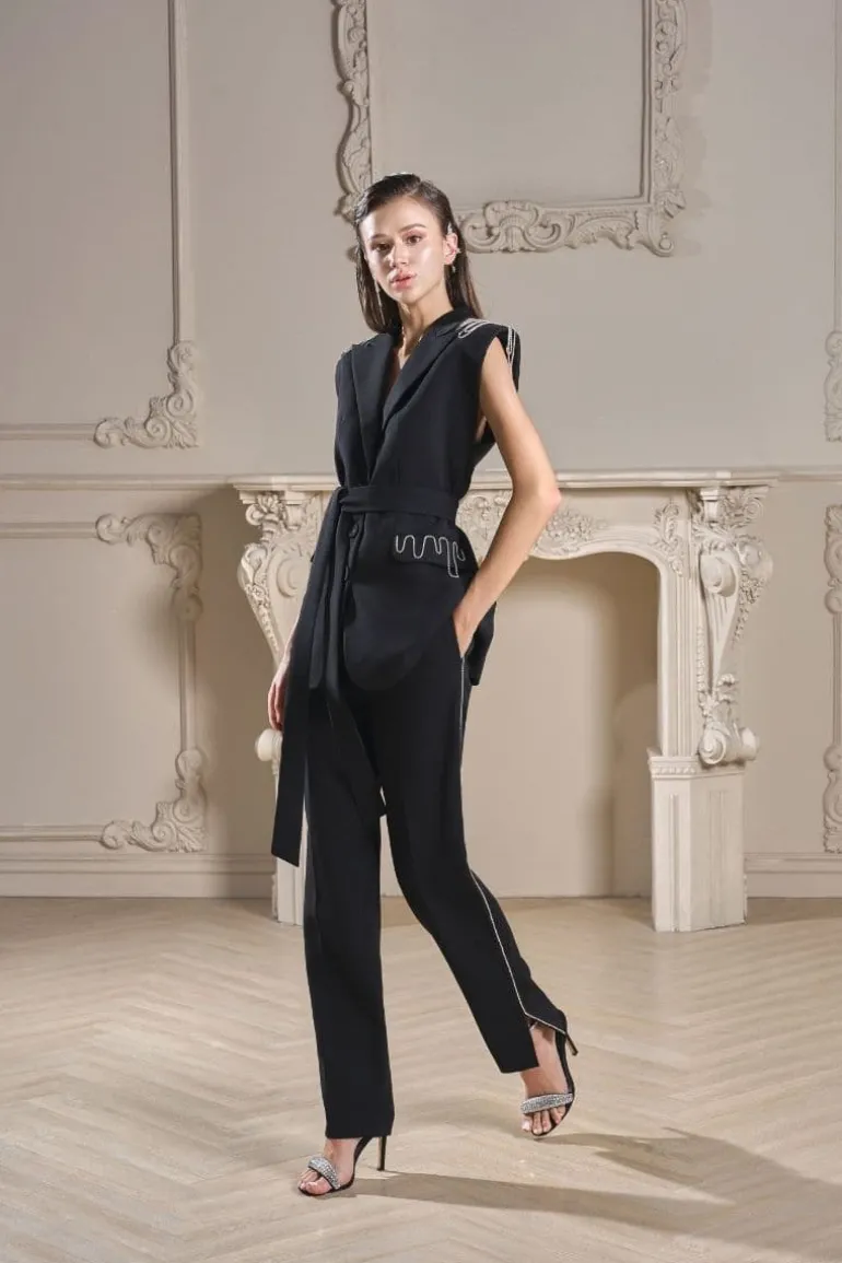 Outfit Sets<CULT MIA ALIVIA TEXTURE SLEEVELESS BLAZER AND PANTS SET Black