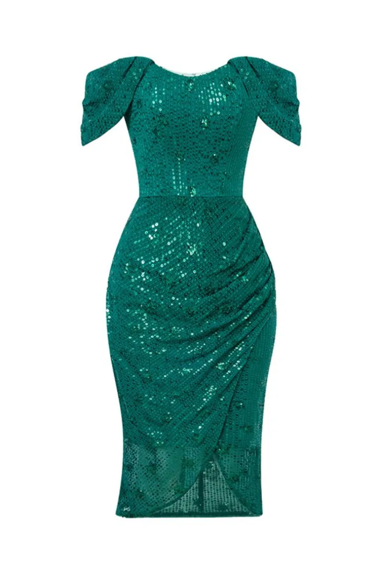 Dresses | Midi Dresses<CULT MIA ALTHEA DRAPED OFF-SHOULDER MIDI DRESS Emerald