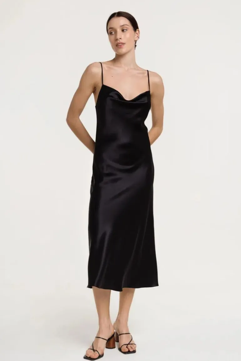 Dresses | Midi Dresses<CULT MIA ALYSHA COWL NECK SILK SATIN MIDI DRESS Black