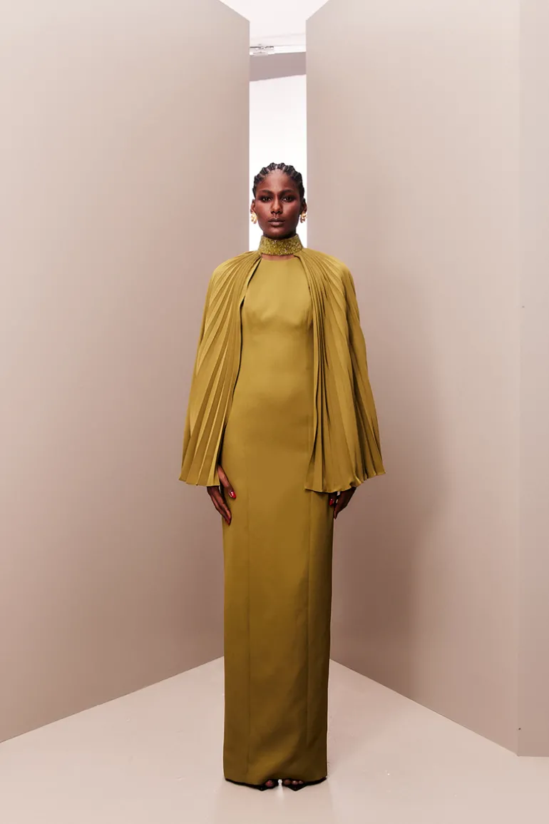 Dresses<CULT MIA PLEATED DETACHABLE CAPE MAXI DRESS Anis