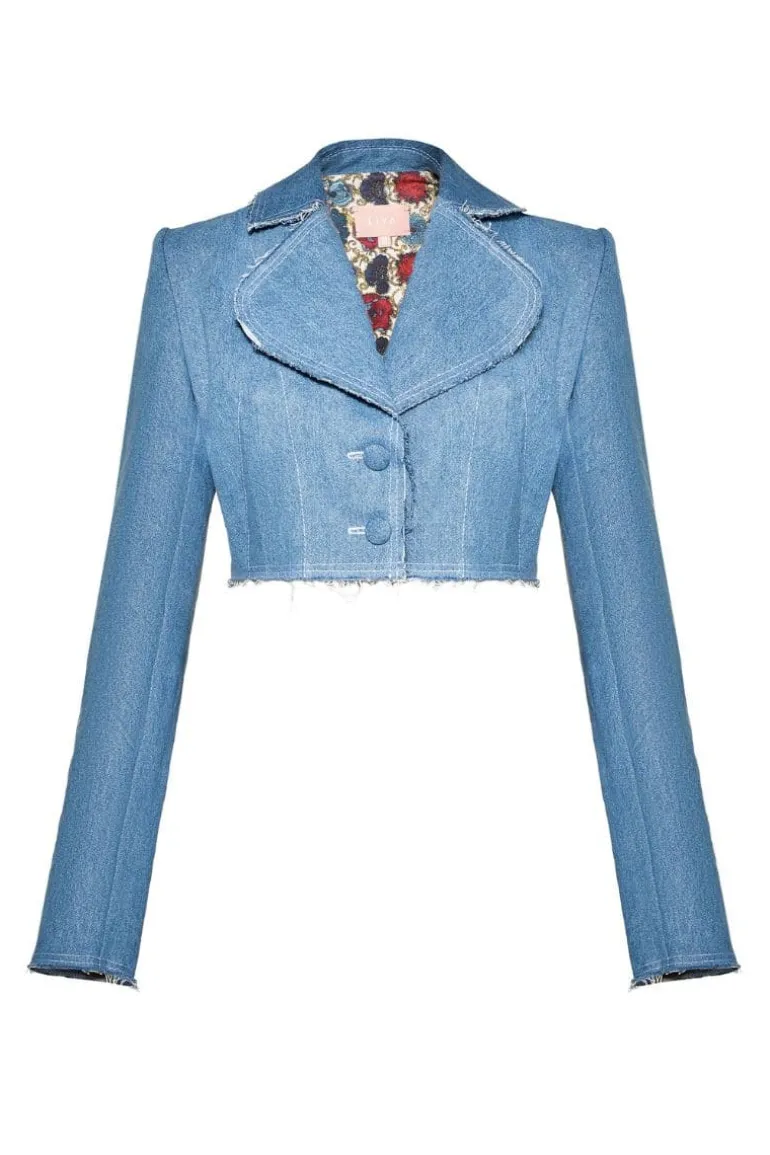 Blazers<CULT MIA DENIM CROPPED BLAZER Aqua