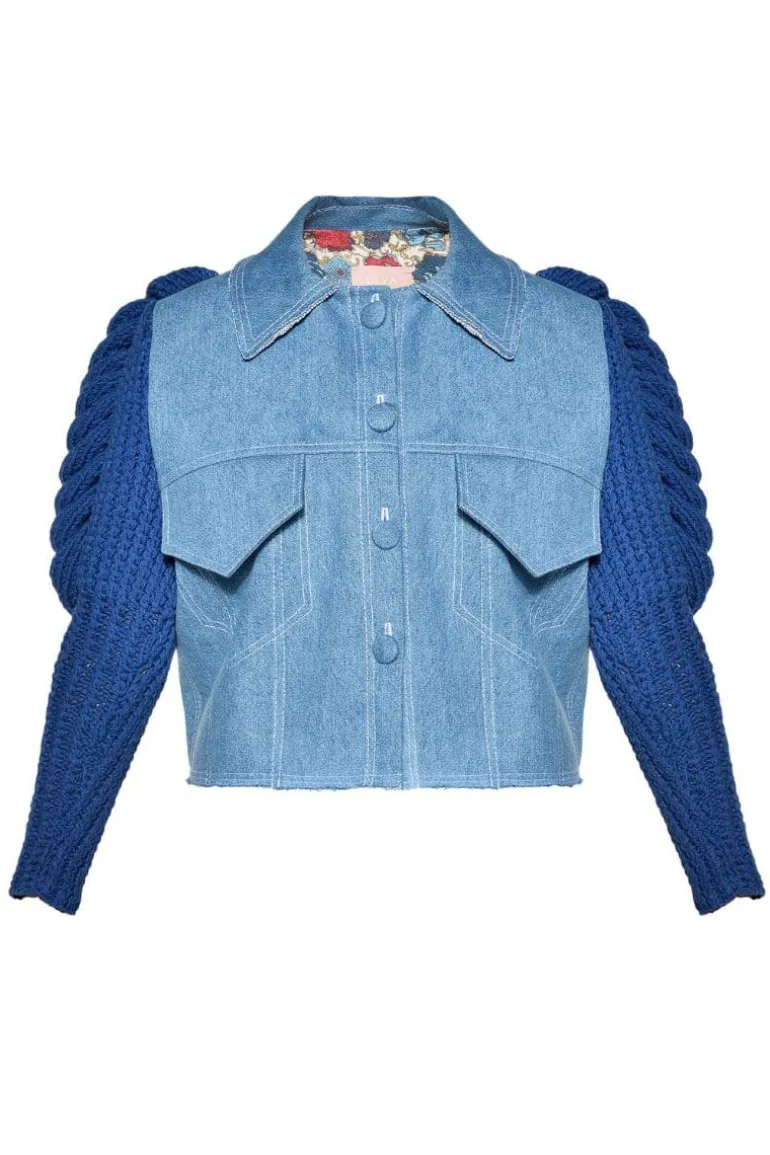 Jackets<CULT MIA DENIM KNITTED SLEEVES JACKET Aqua