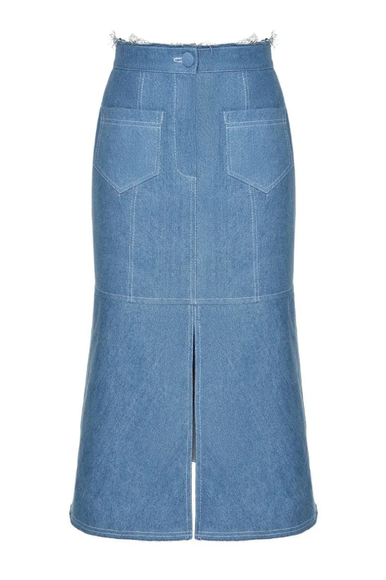 Skirts<CULT MIA DENIM MIDI SKIRT Aqua