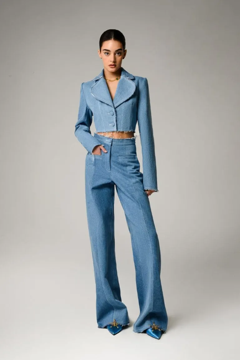 Pants<CULT MIA DENIM STRAIGHT PANTS Aqua