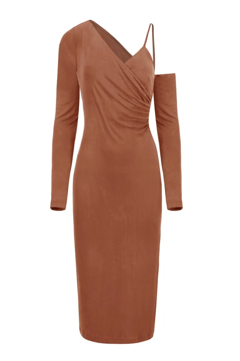 Dresses | Midi Dresses<CULT MIA ASYMMETRIC CUPRO DRESS IN Chocolate Brown