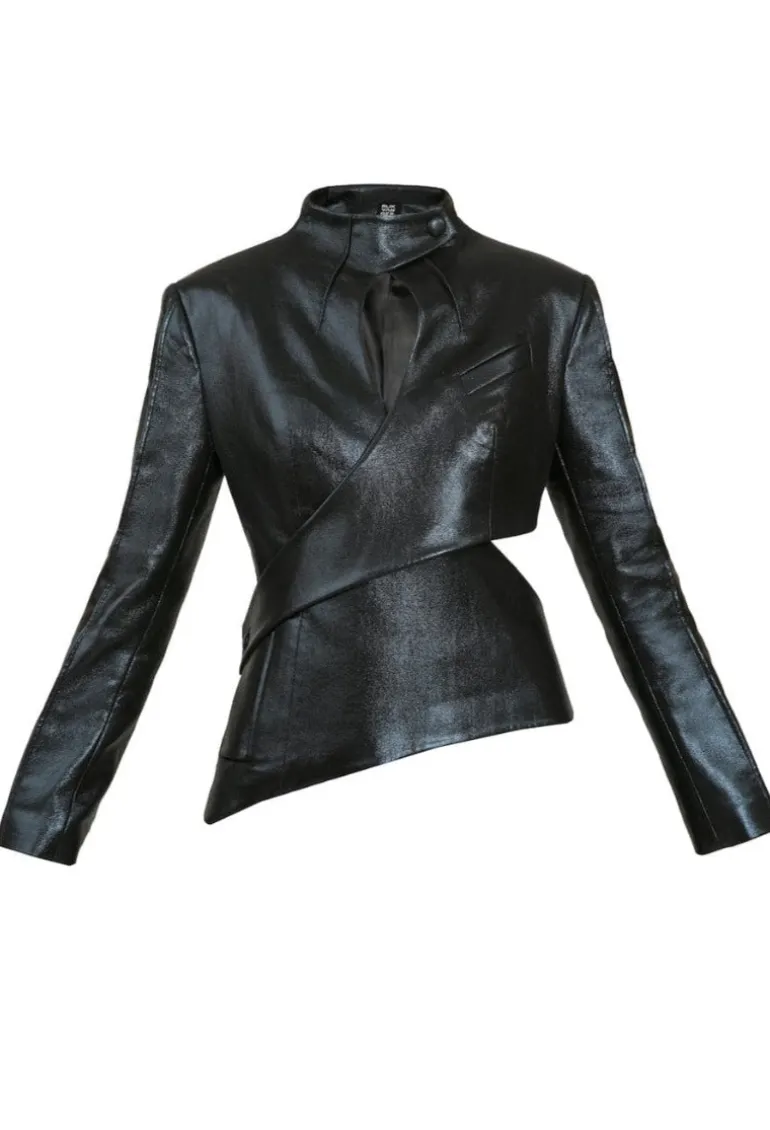 Blazers<CULT MIA ASYMMETRIC CUTOUT VEGAN LEATHER BLAZER Black