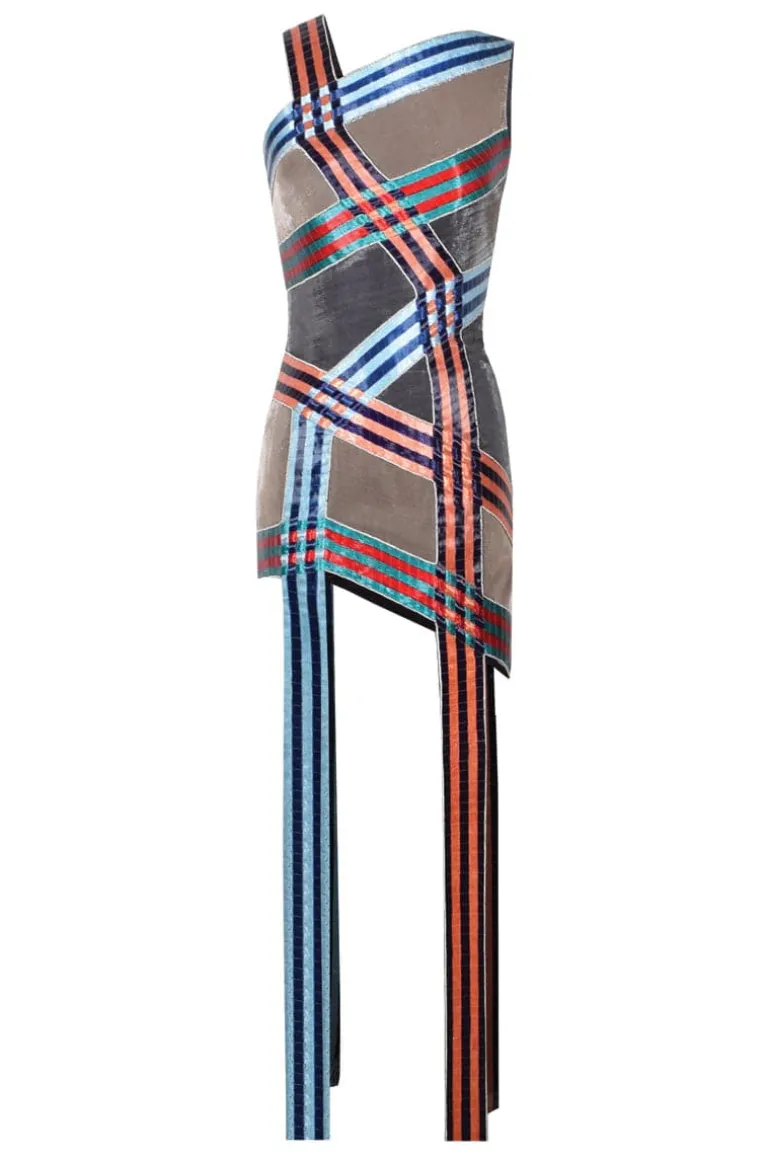 Dresses | Mini Dresses<CULT MIA ASYMMETRIC HAND-EMBROIDERED MINI DRESS Multicolor