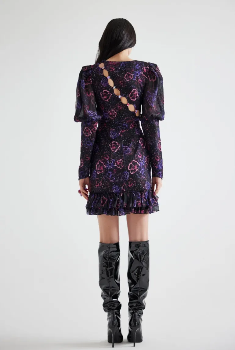 Dresses | Mini Dresses<CULT MIA ASYMMETRIC STONE PRINTED FLORAL PATTERNED MINI DRESS IN PURPLE FLORAL Multicolor