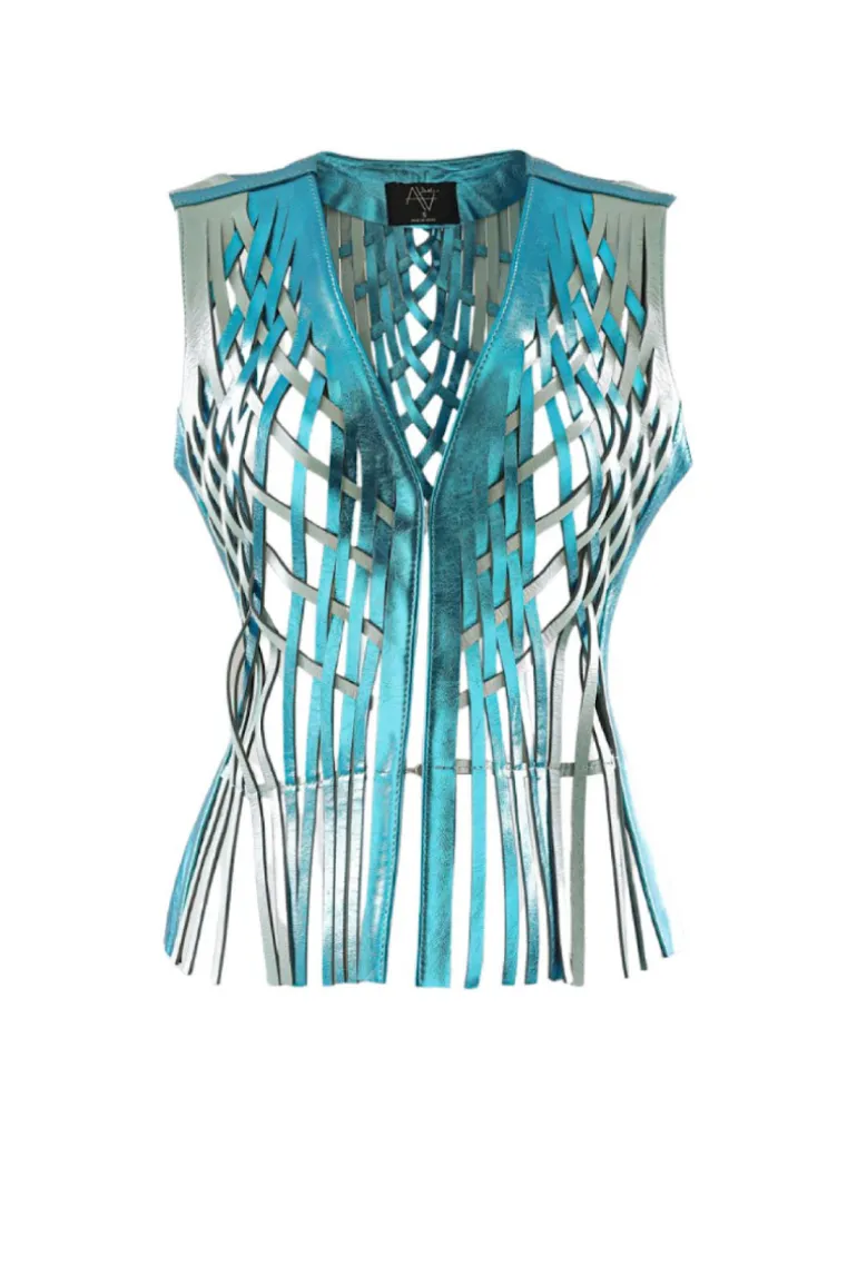 Jackets<CULT MIA ATTALEA LEATHER VEST IN Electric Blue