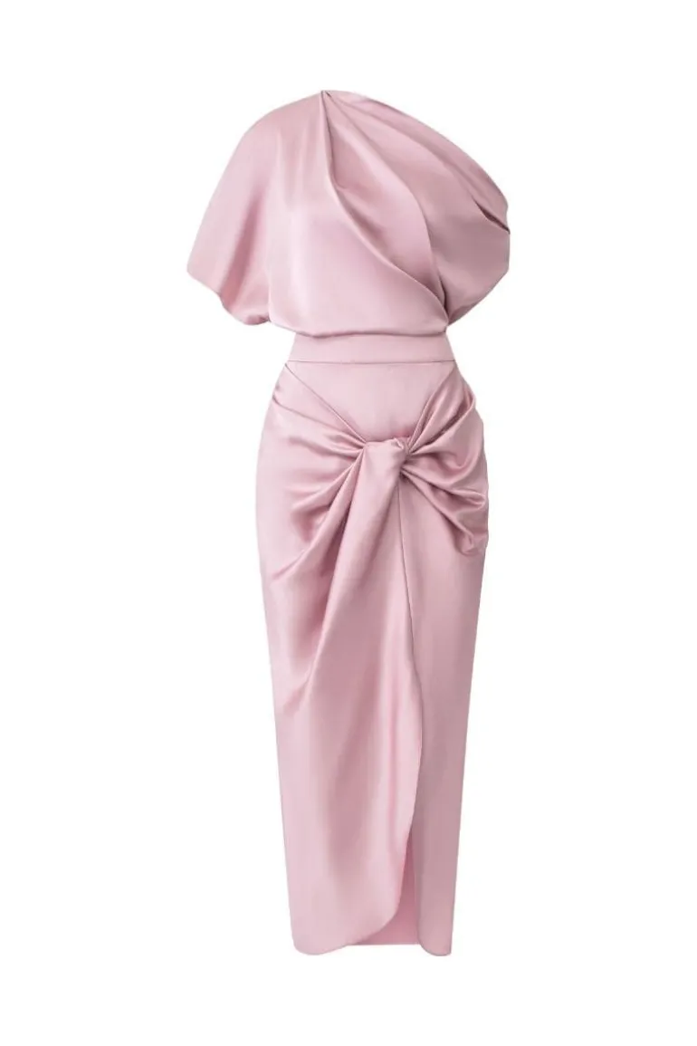 Outfit Sets<CULT MIA AUBRIE DRAPED ASYMETRICAL TOP AND JESSIE KNOTTED SKIRT SET Pink