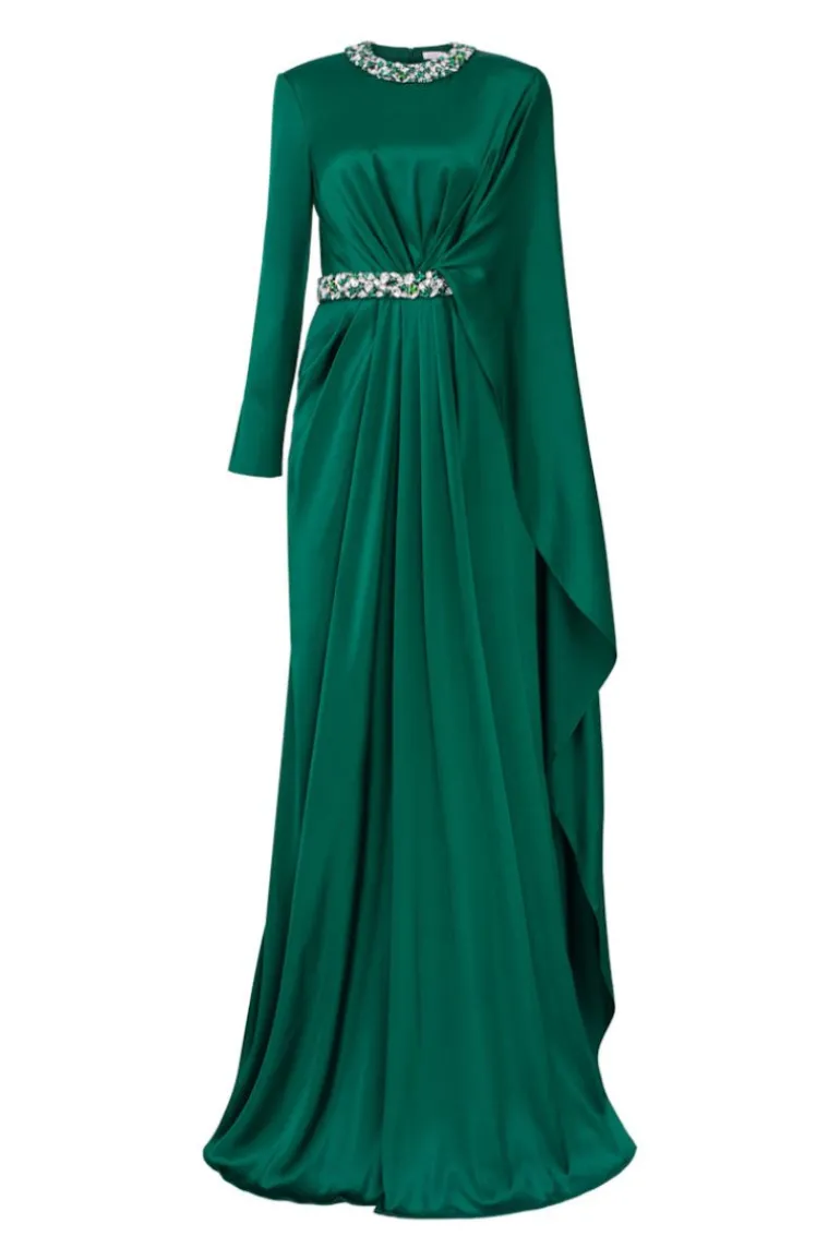 Dresses<CULT MIA AURELIA SILK SATIN FLARED MAXI DRESS Green