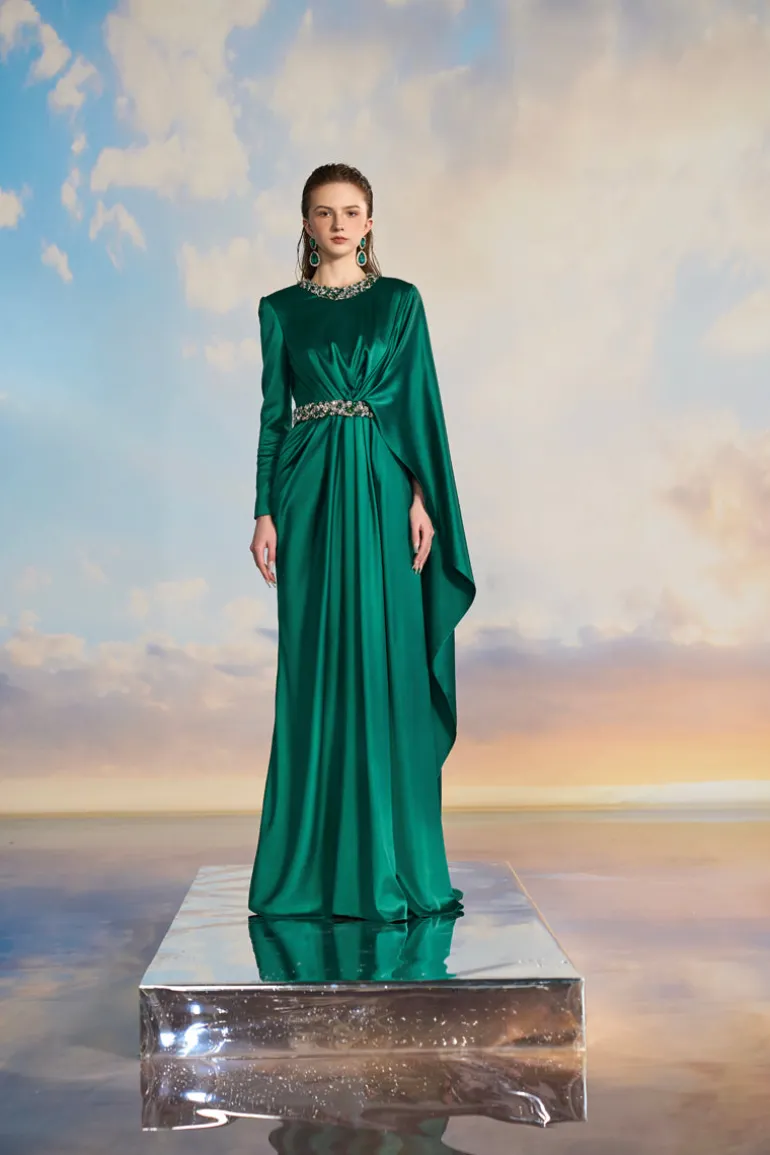 Dresses<CULT MIA AURELIA SILK SATIN FLARED MAXI DRESS Green