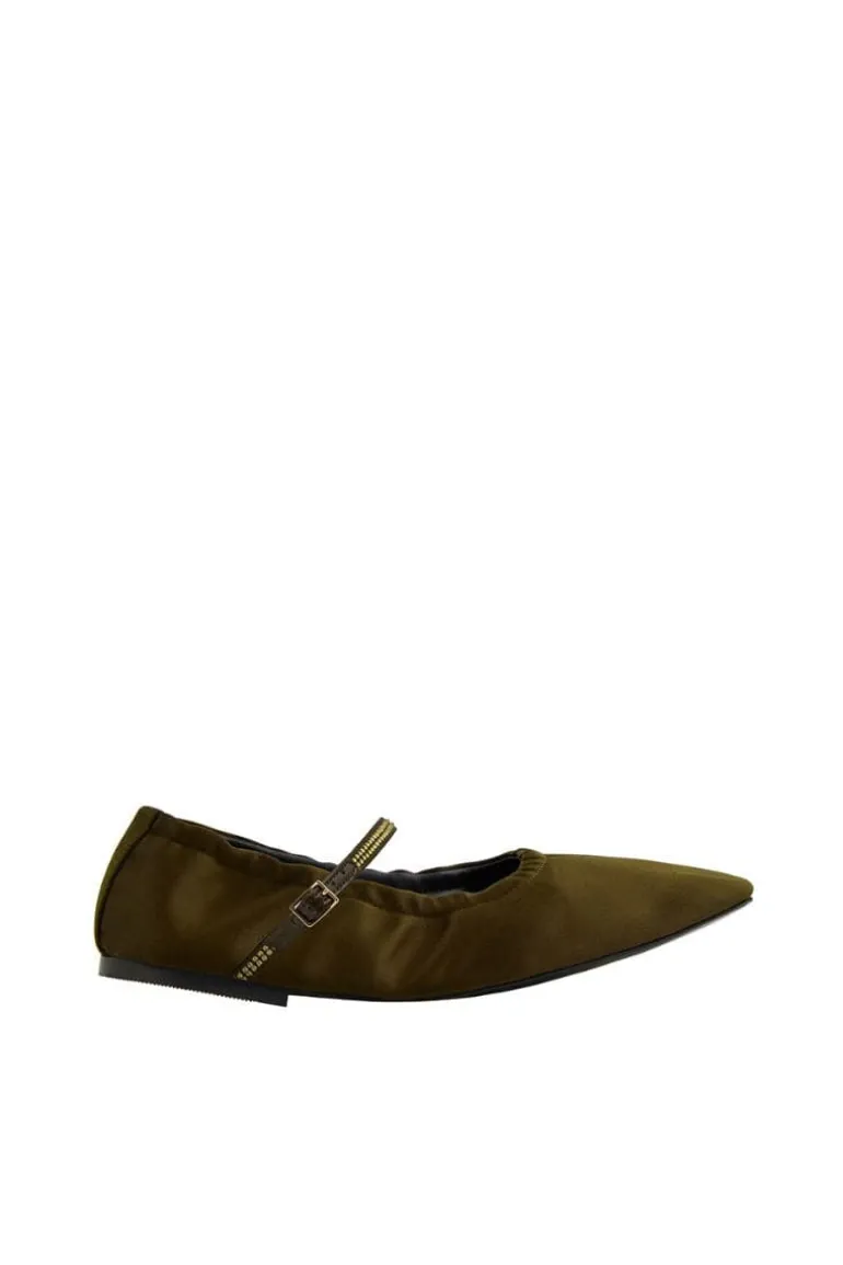 Flats<CULT MIA AURORA GOLD CRYSTAL MILITARY SATIN BALLERINA FLATS Military Crystal Satin