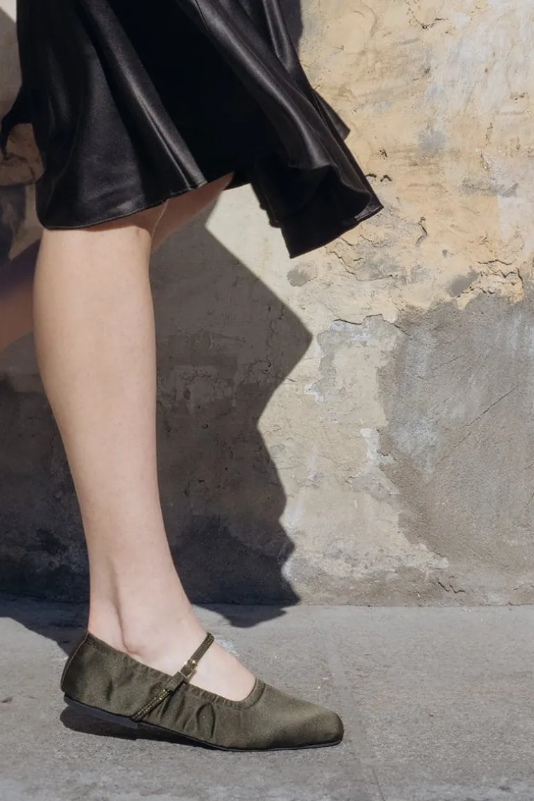 Flats<CULT MIA AURORA GOLD CRYSTAL MILITARY SATIN BALLERINA FLATS Military Crystal Satin