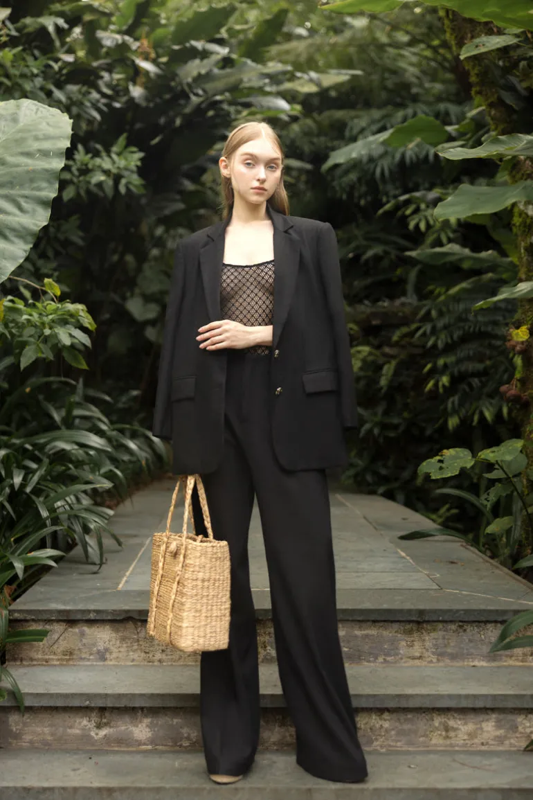 Outfit Sets<CULT MIA BEATRIX LINEN STRAIGHT BLAZER SET Black