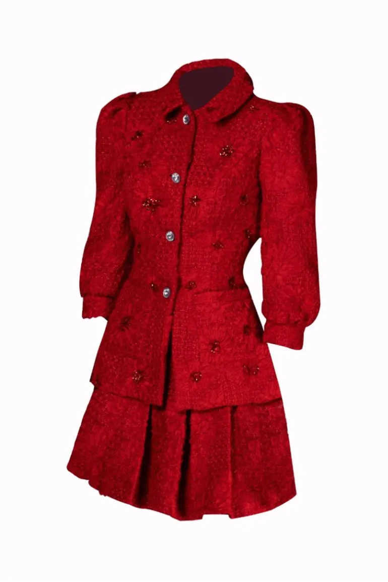 Outfit Sets<CULT MIA BECCA A-LINE PUFF SLEEVE TWEED MINI SET Red