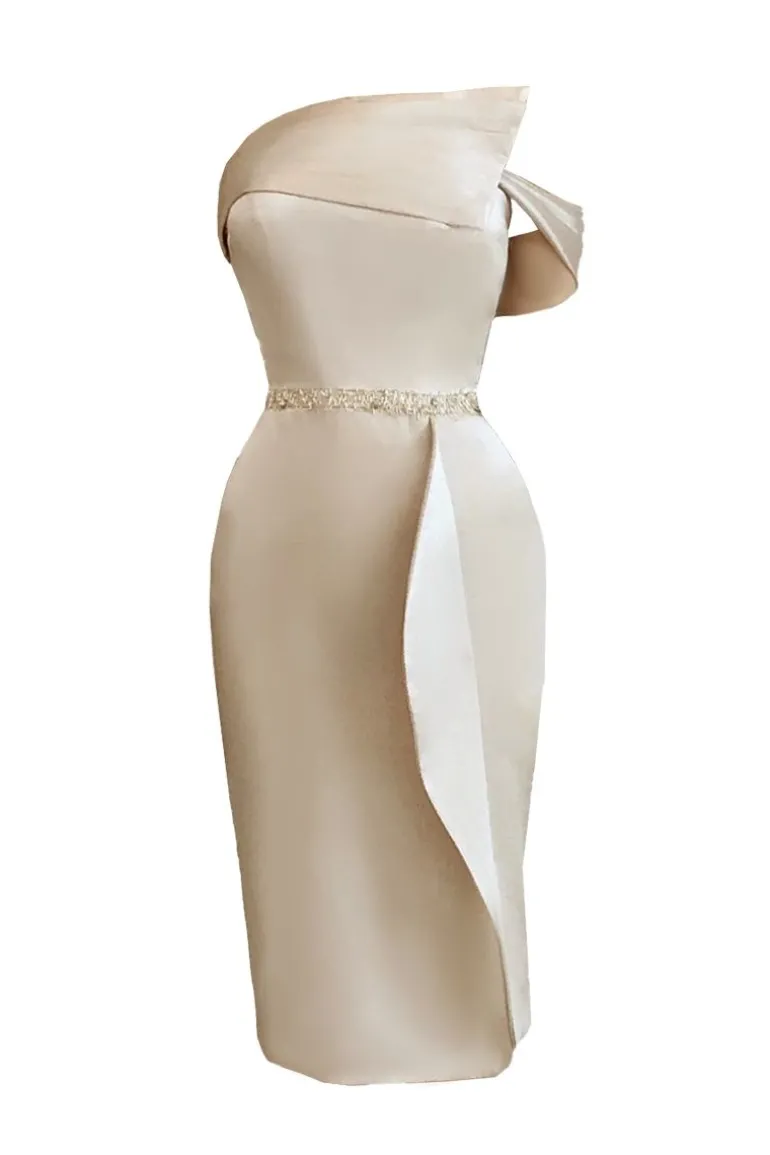 Dresses | Midi Dresses<CULT MIA EMBELLISHED WAIST BODYCON SILK MIDI DRESS Beige