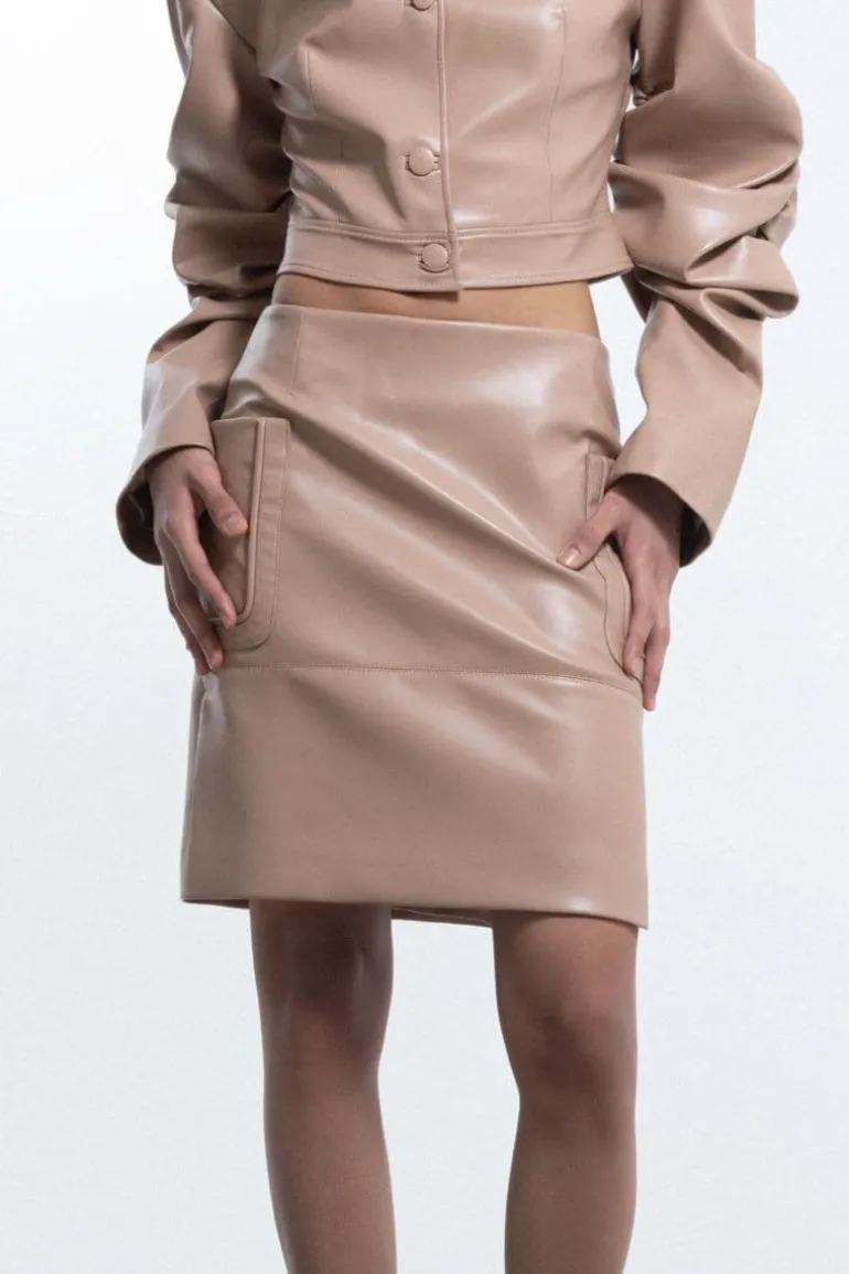 Skirts<CULT MIA FAUX LEATHER SKIRT Beige