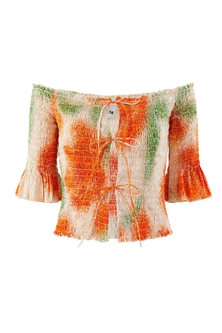 Tops<CULT MIA BEIGE ROSA OFF-SHOULDER TOP Beige/Scarlet/Green