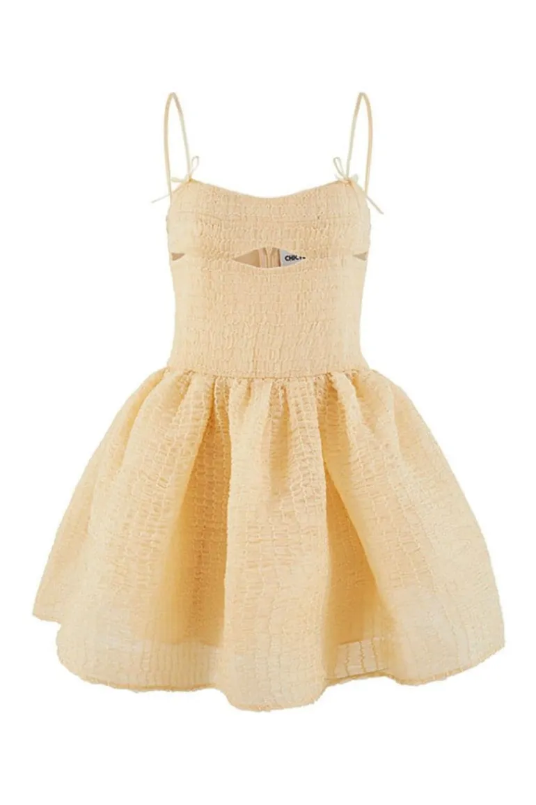 Dresses | Mini Dresses<CULT MIA SADIE SHIRRED SILK MINI DRESS Beige