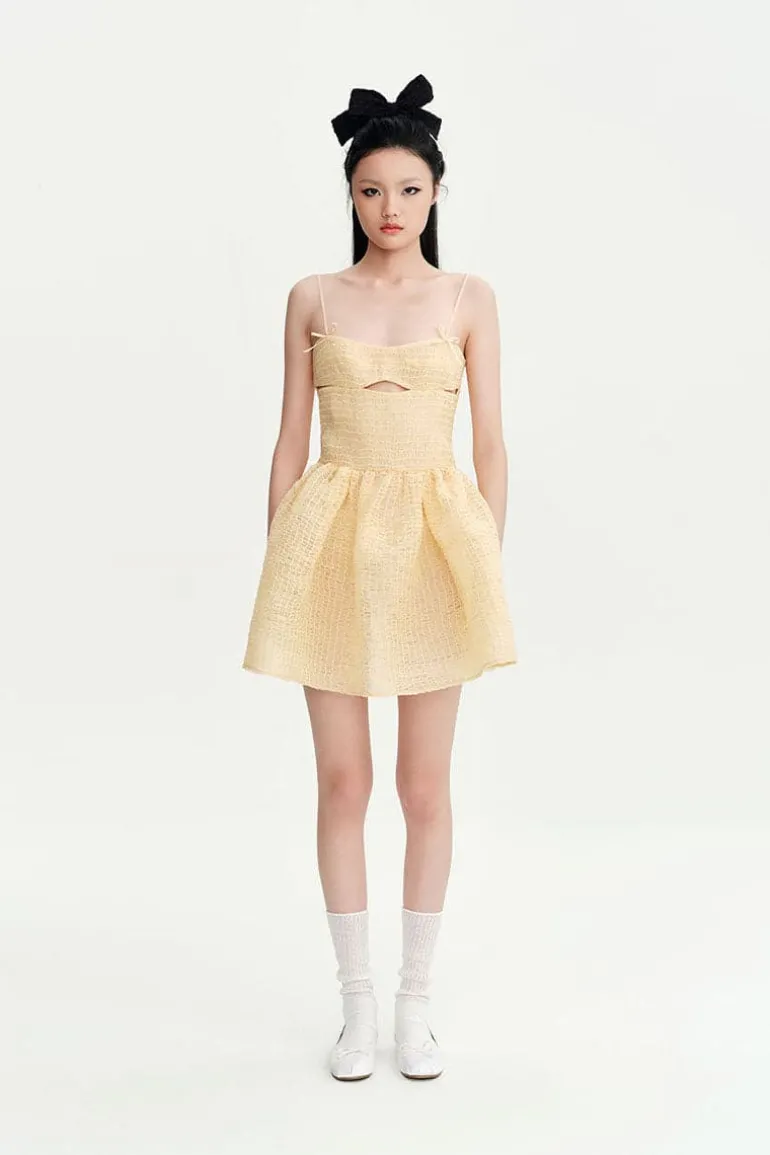 Dresses | Mini Dresses<CULT MIA SADIE SHIRRED SILK MINI DRESS Beige