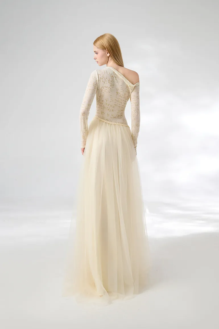 Dresses | Gowns<CULT MIA SOFTEN FIT AND FLARE LAYERED FLOOR LENGTH GOWN Beige