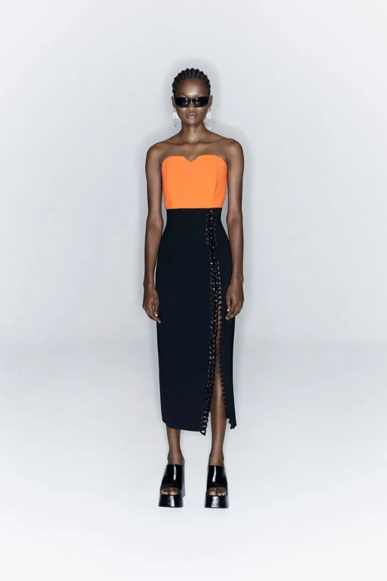 Dresses | Midi Dresses<CULT MIA BICOLOR CHAIN-DETAILED MIDI DRESS Black
