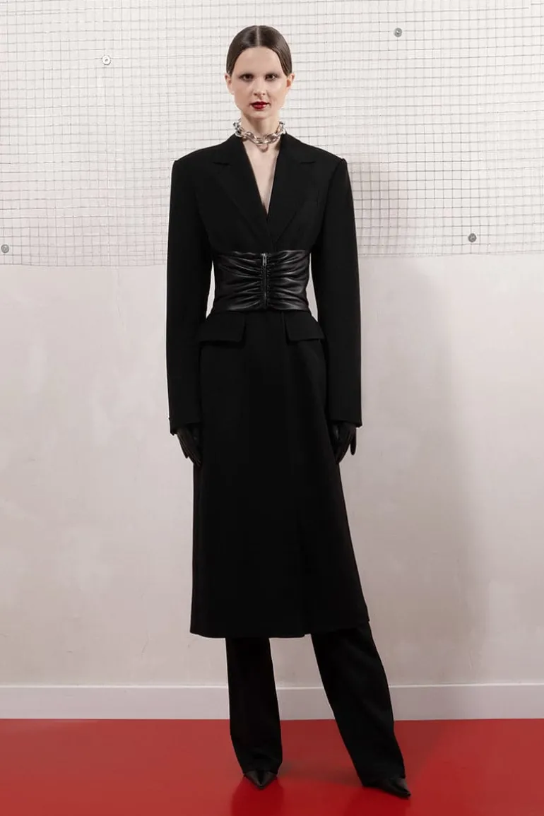 Jackets<CULT MIA BELTED VEGAN LEATHER COAT Black