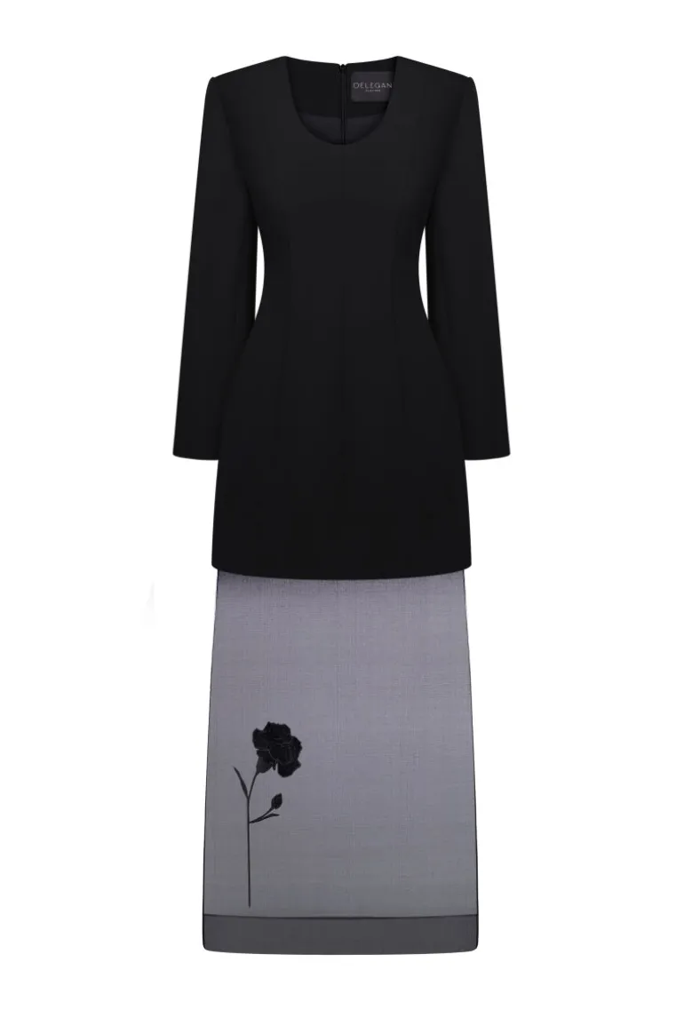 Dresses | Midi Dresses<CULT MIA BLUEDOTTLE EMBROIDERED ORGANZA MIDI DRESS Black