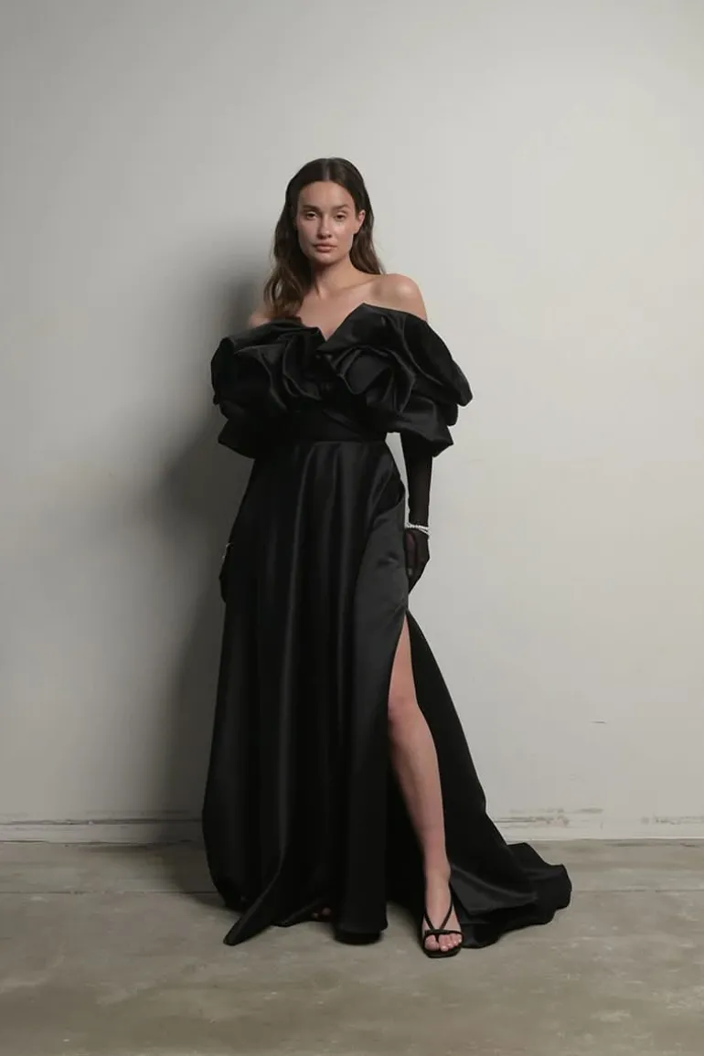 Dresses | Gowns<CULT MIA CORSET DRESS GOWN WITH MERINGUE FLOUNCES Black