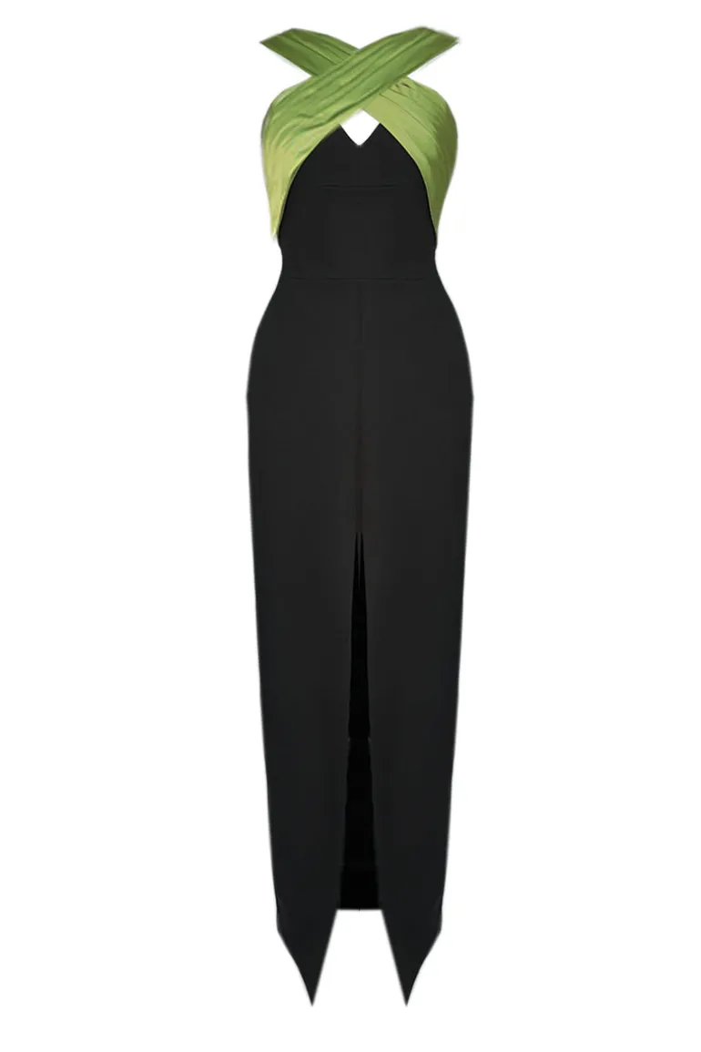 Dresses<CULT MIA CROSS FRONT TAFFETA MAXI DRESS Black