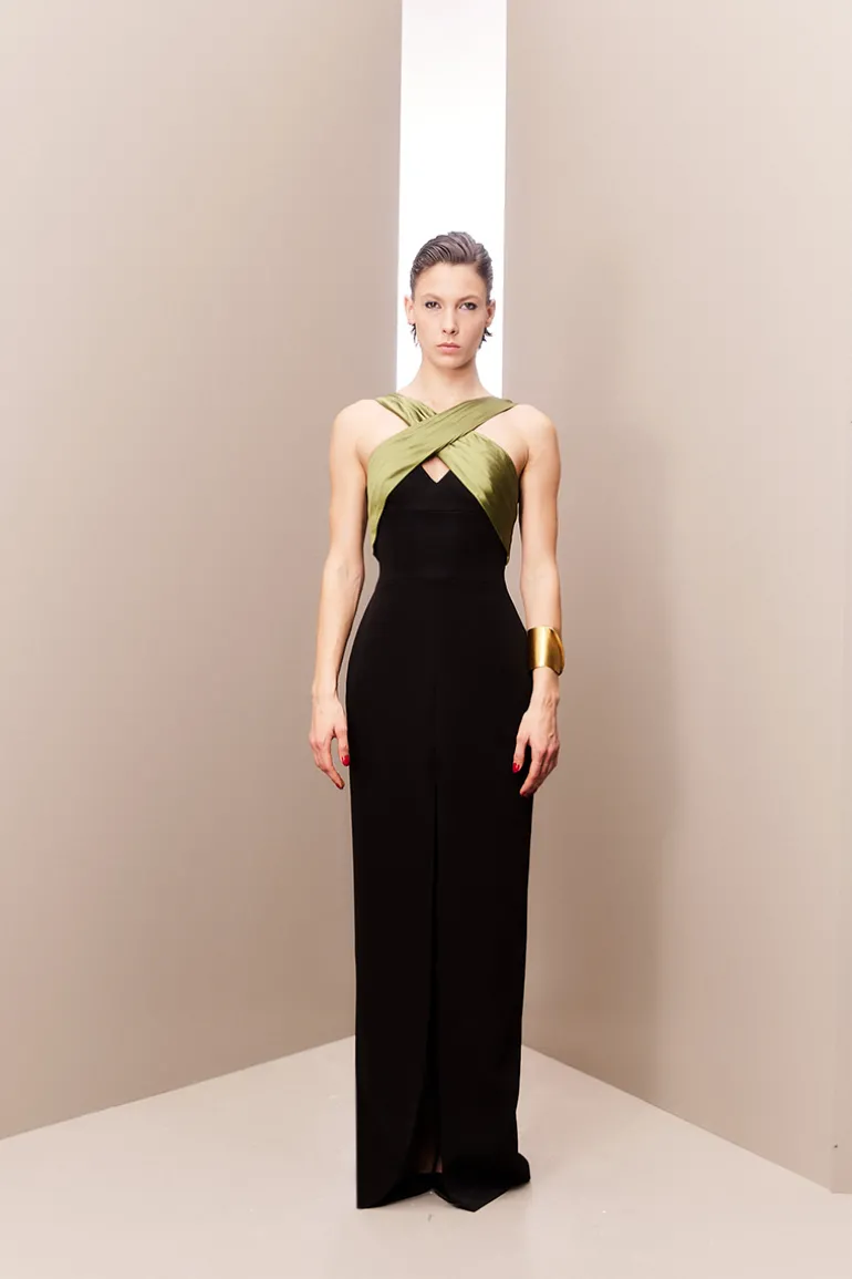 Dresses<CULT MIA CROSS FRONT TAFFETA MAXI DRESS Black