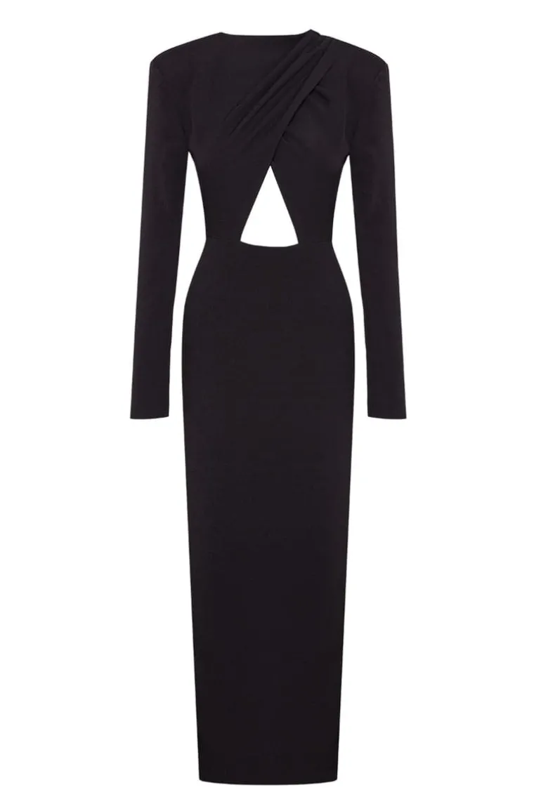Dresses<CULT MIA CROSS OVER CUT-OUT MIDI DRESS Black
