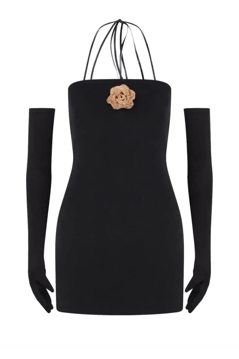 Dresses | Mini Dresses<CULT MIA CRYSTAL ROSE CUPID MINI DRESS & GLOVES Black