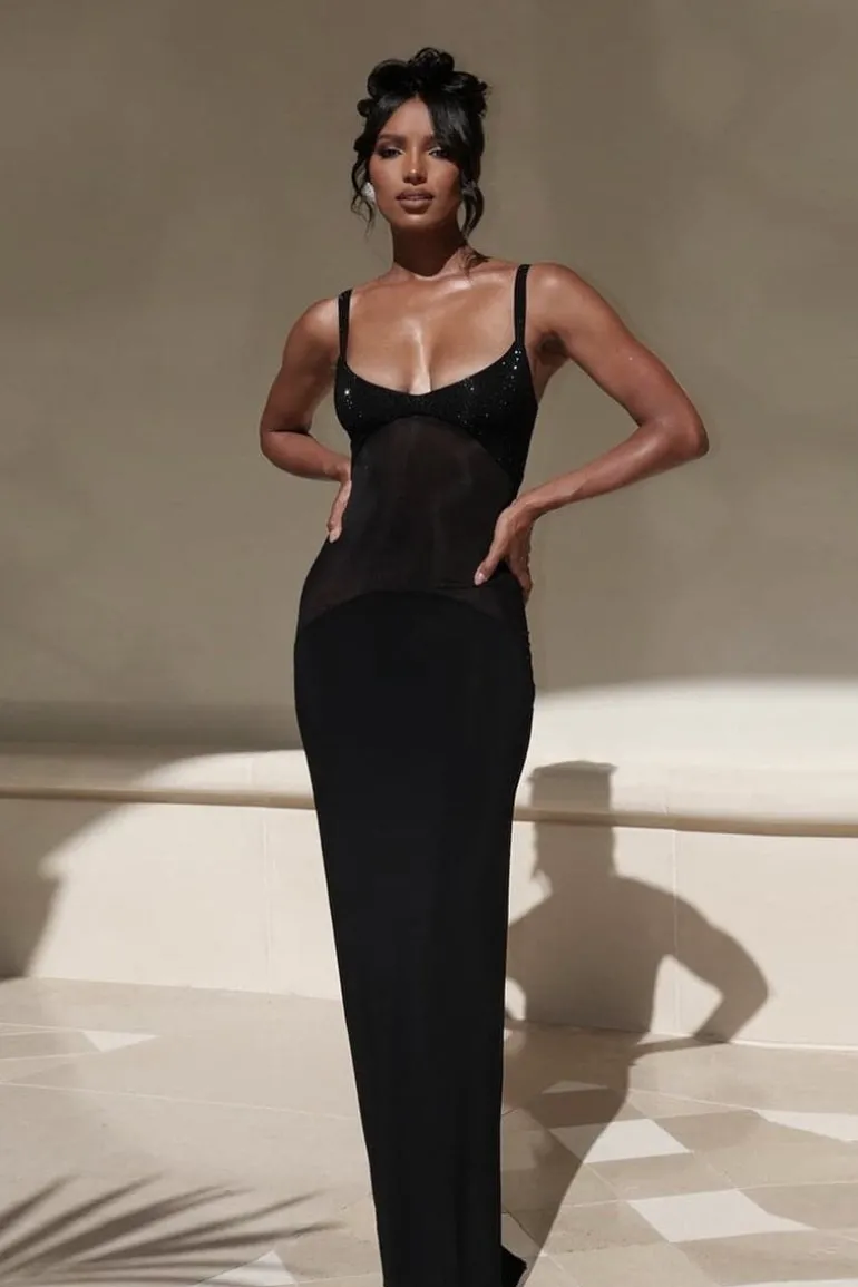 Dresses<CULT MIA CRYSTALS MAXI DRESS Black