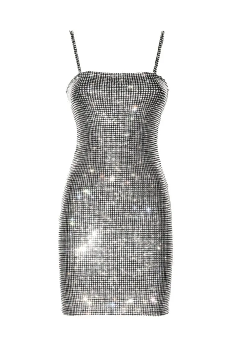 Dresses | Mini Dresses<CULT MIA BLACK CRYSTALS MINI DRESS Silver