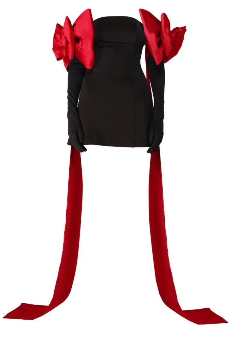 Dresses | Mini Dresses<CULT MIA CUPID DRESS WITH RED TRAIN BOW GLOVES Black