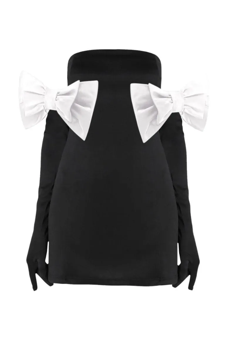 Dresses | Mini Dresses<CULT MIA CUPID MINI DRESS WITH GLOVES & IVORY BOWS Black