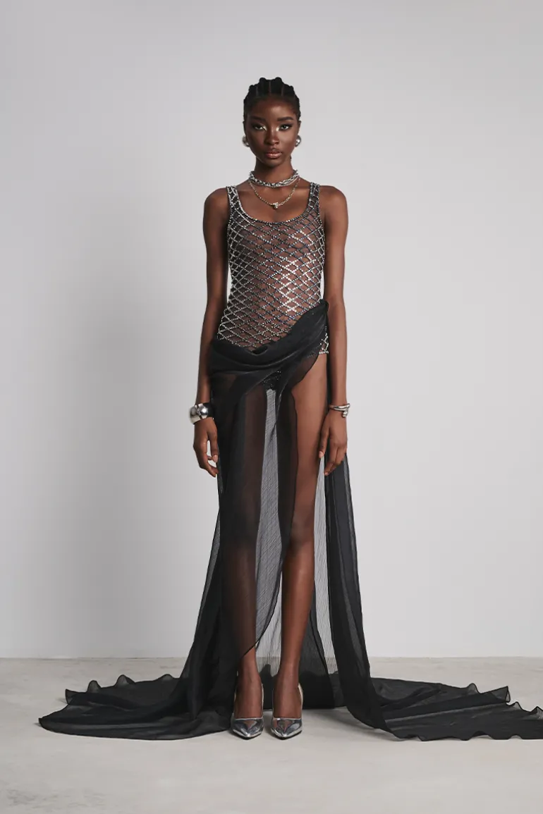 Dresses<CULT MIA DIAMOND MAXI DRESS IN Black