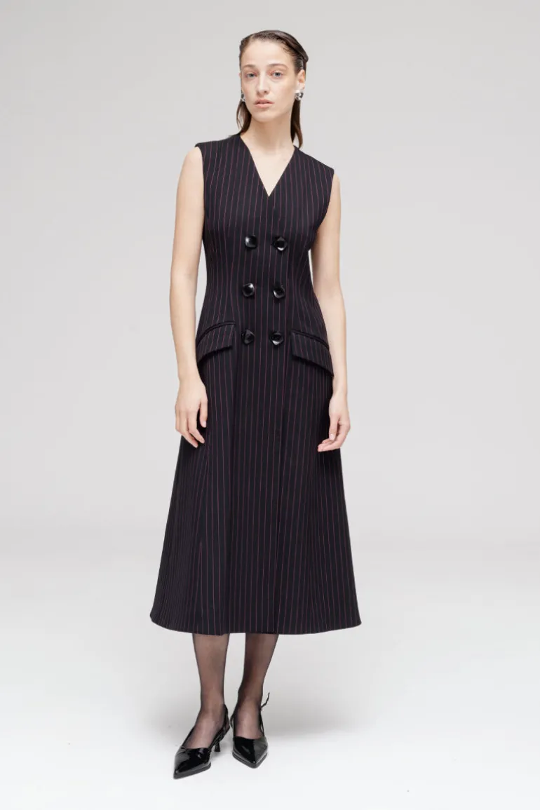 Dresses | Midi Dresses<CULT MIA BLACK DOUBLE BREASTED PINSTRIPE MIDI DRESS Black and Pink Pinstripe