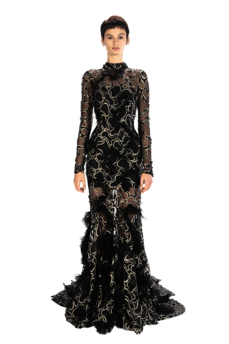 Dresses<CULT MIA EMBROIDERED LONG TAIL MAXI DRESS WITH OPEN BACK Black