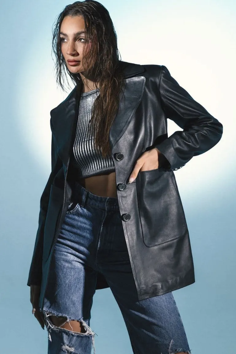 Jackets<CULT MIA EZRA LEATHER BLAZER Black