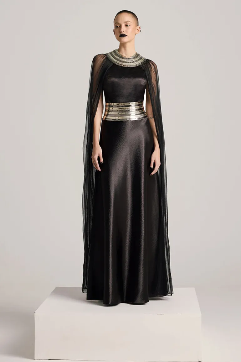 Dresses | Gowns<CULT MIA FALL-PANELLED TEXTURED SATIN GOWN Black
