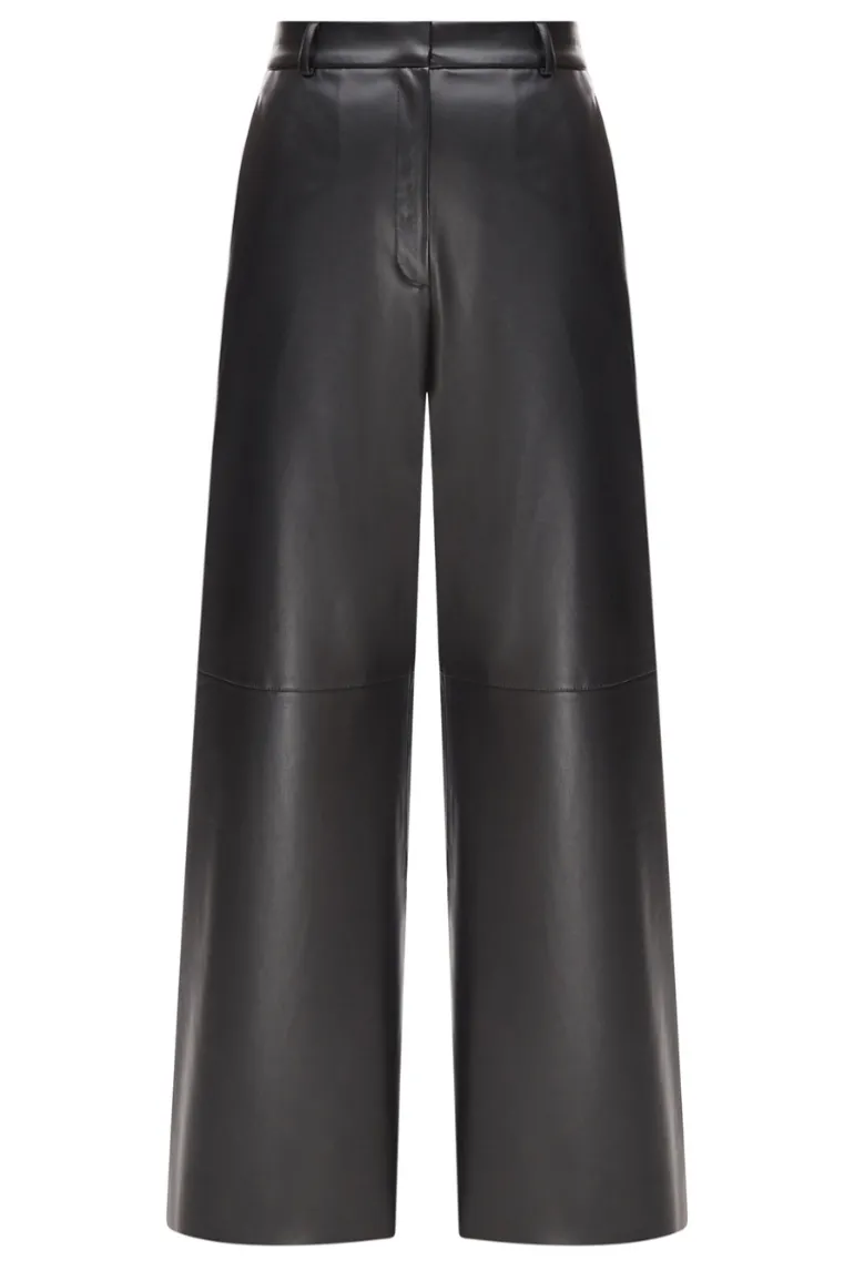 Pants<CULT MIA FAUX LEATHER WIDE LEG PANTS Black