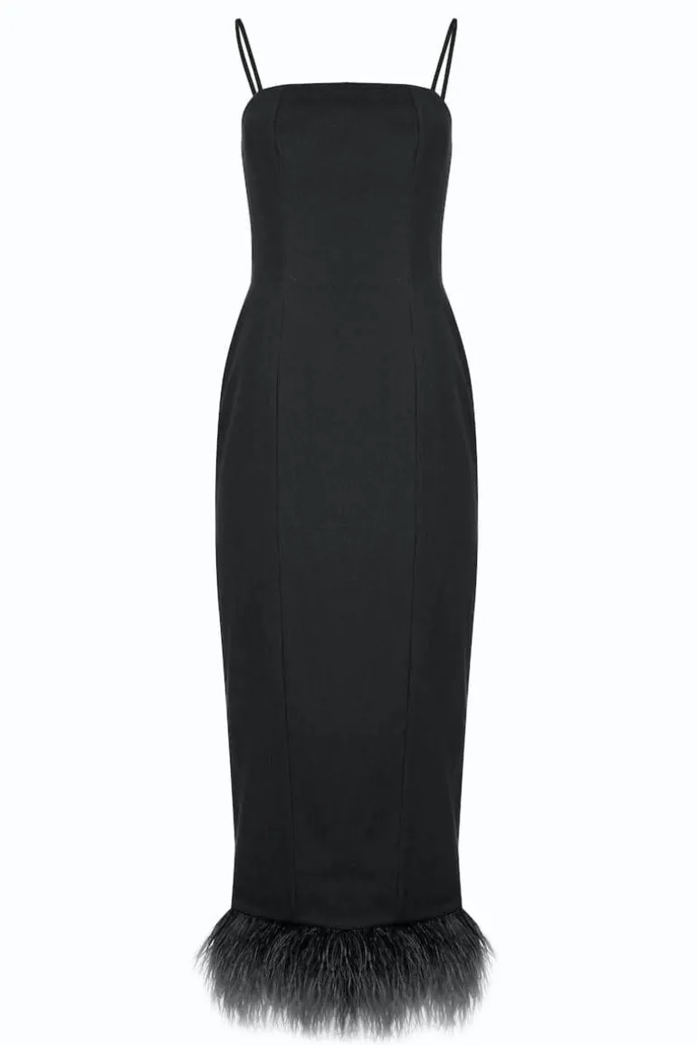 Dresses | Midi Dresses<CULT MIA BLACK FEATHER TRIMMED MIDI DRESS