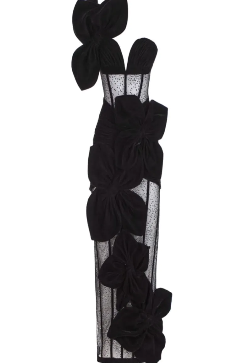 Dresses | Midi Dresses<CULT MIA FLOWER CORSET VELVET ANKLE LENGTH DRESS Black