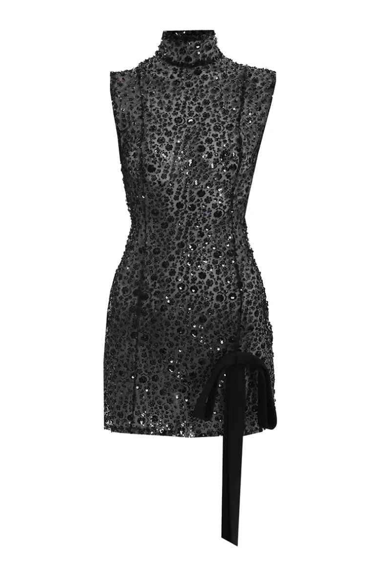 Dresses | Mini Dresses<CULT MIA FLOWER EMBROIDERED BOW MINI DRESS Black