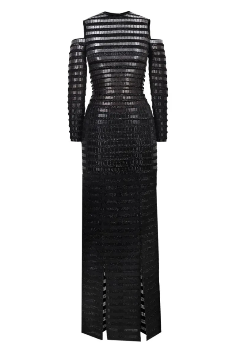 Dresses<CULT MIA GRADIENT GLASS AND LUREX MAXI DRESS Black