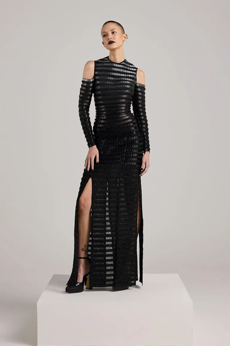 Dresses<CULT MIA GRADIENT GLASS AND LUREX MAXI DRESS Black