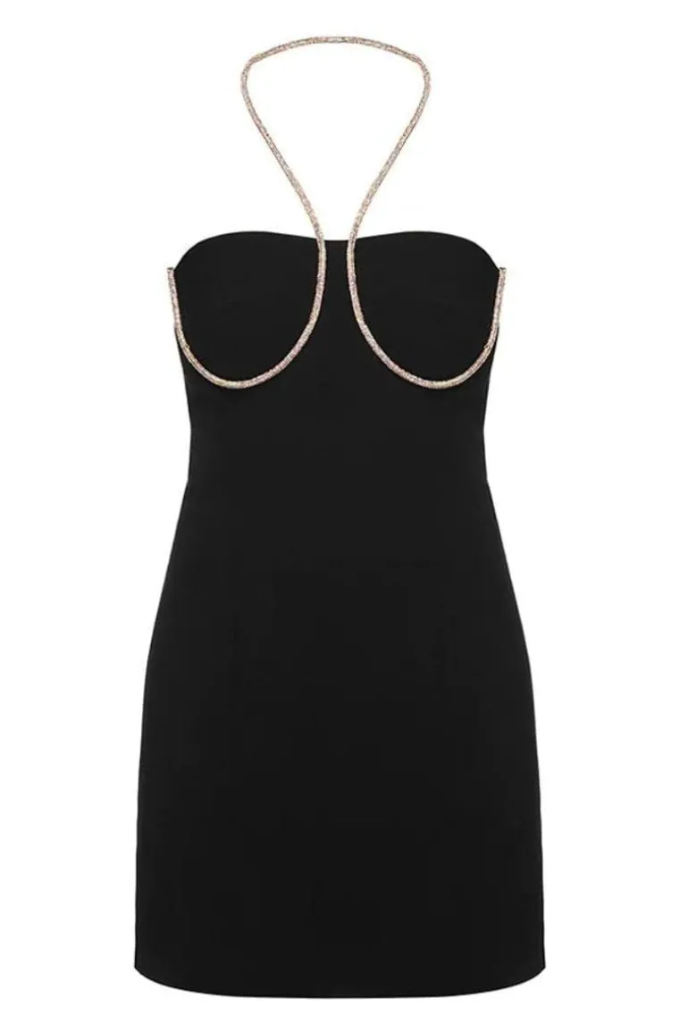 Dresses | Mini Dresses<CULT MIA HALTERNECK MINI DRESS WITH GOLD DETAILING Black